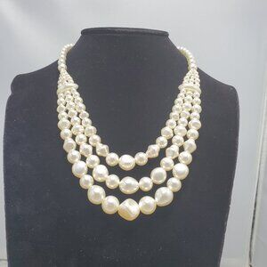 Bijou 3 row lustrous faux pearls in graduating sizes necklace